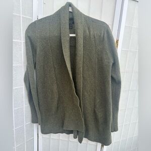 Olive Green Open Front Cashmere Cardigan